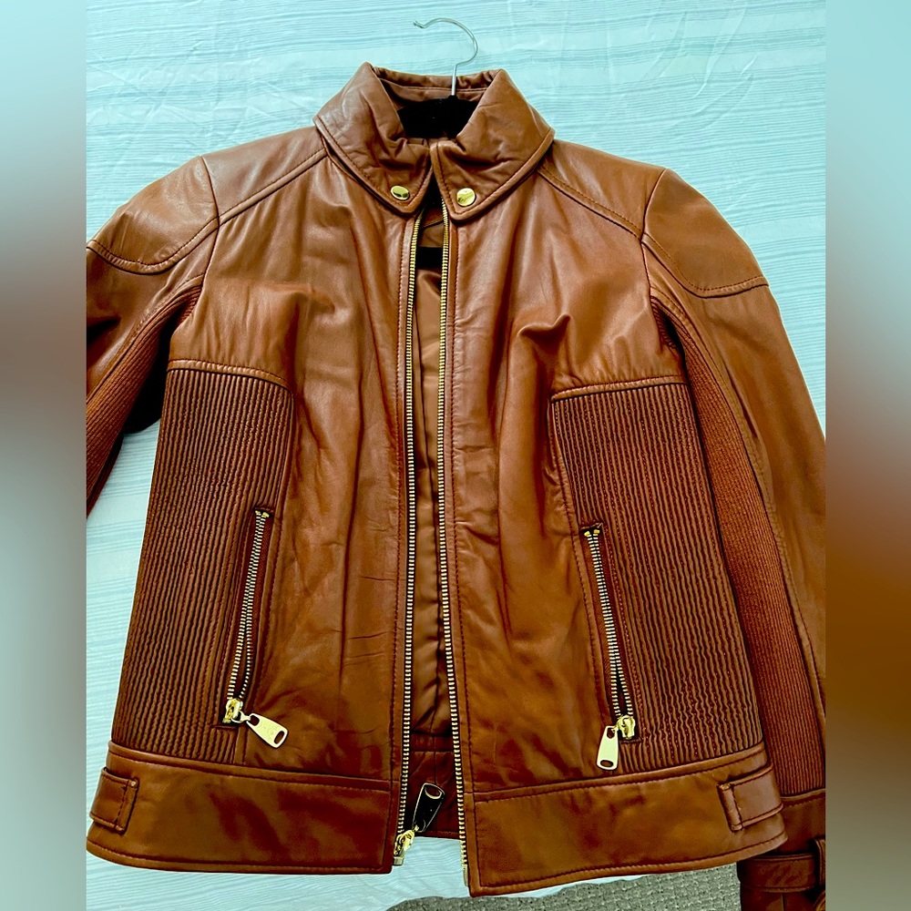 100% real leather Via Spiga Womens jacket size XS- brown lamb leather jacket